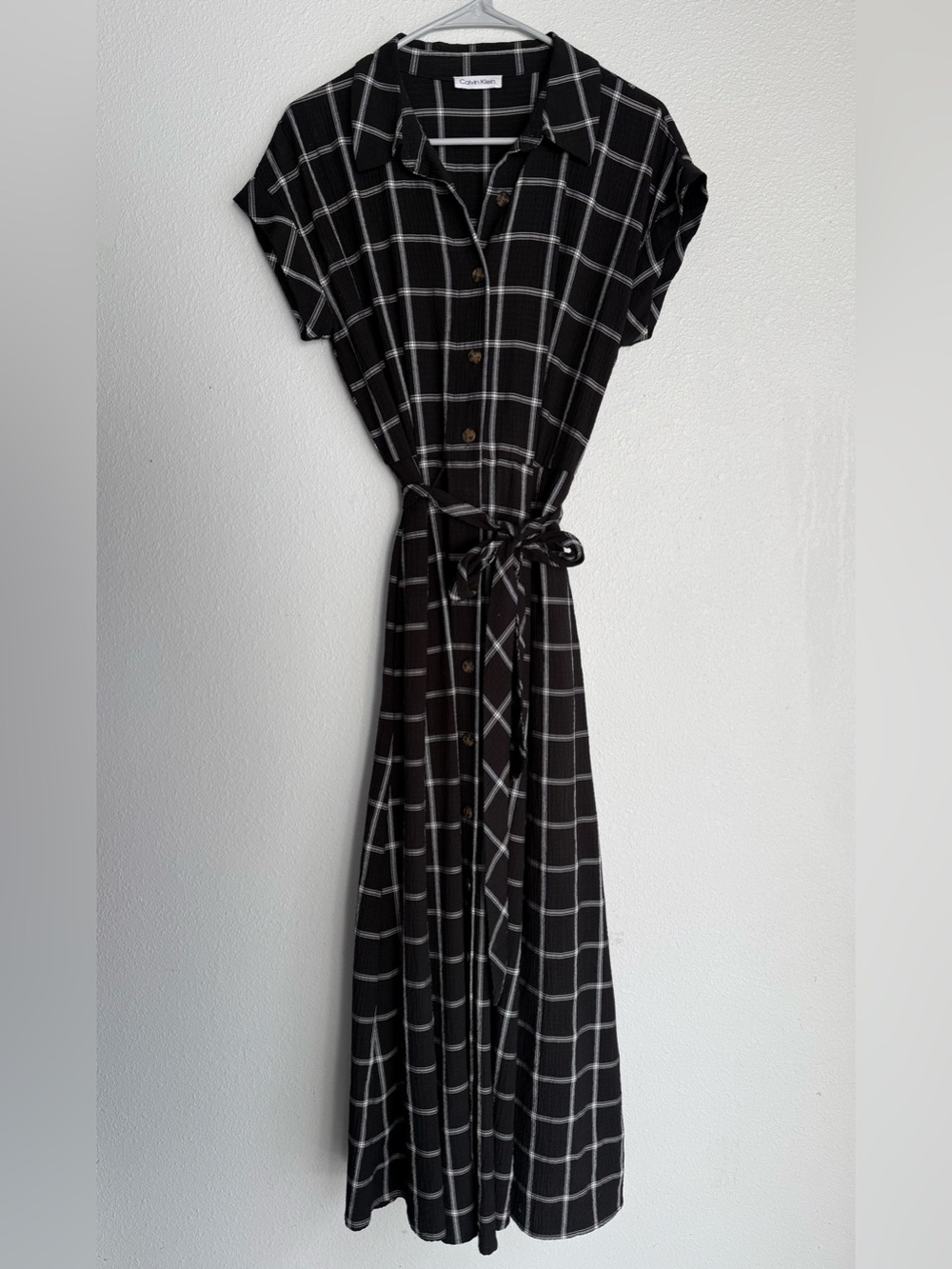 Calvin Klein Windowpane
Plaid Belted Shirt Dress